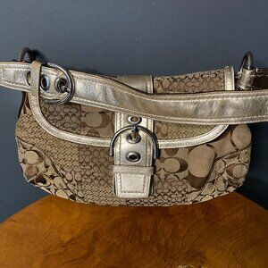 Vintage Coach Handbag with Gold Lame Handle and Trim